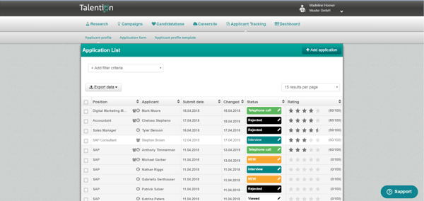 Talention Applicant List