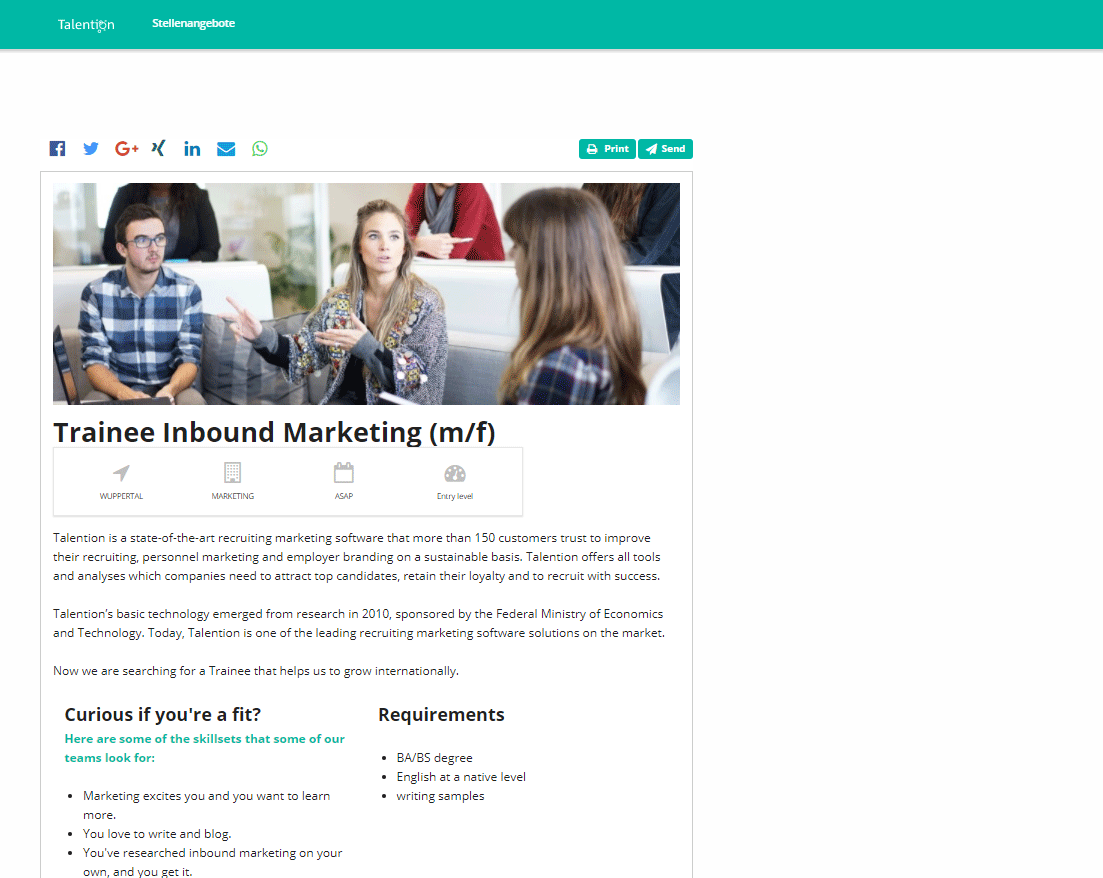 Talent Network Job Ad Pop-Up